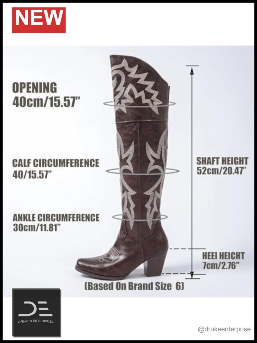 Women's Over-the-Knee Cowboy Boots Square Toe PU Leather Embroidery Zipper